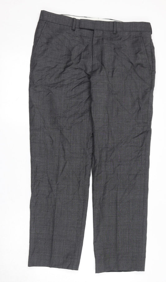 Marks and Spencer Mens Grey Striped Wool Dress Pants Trousers Size 34 in L29 in Regular Zip