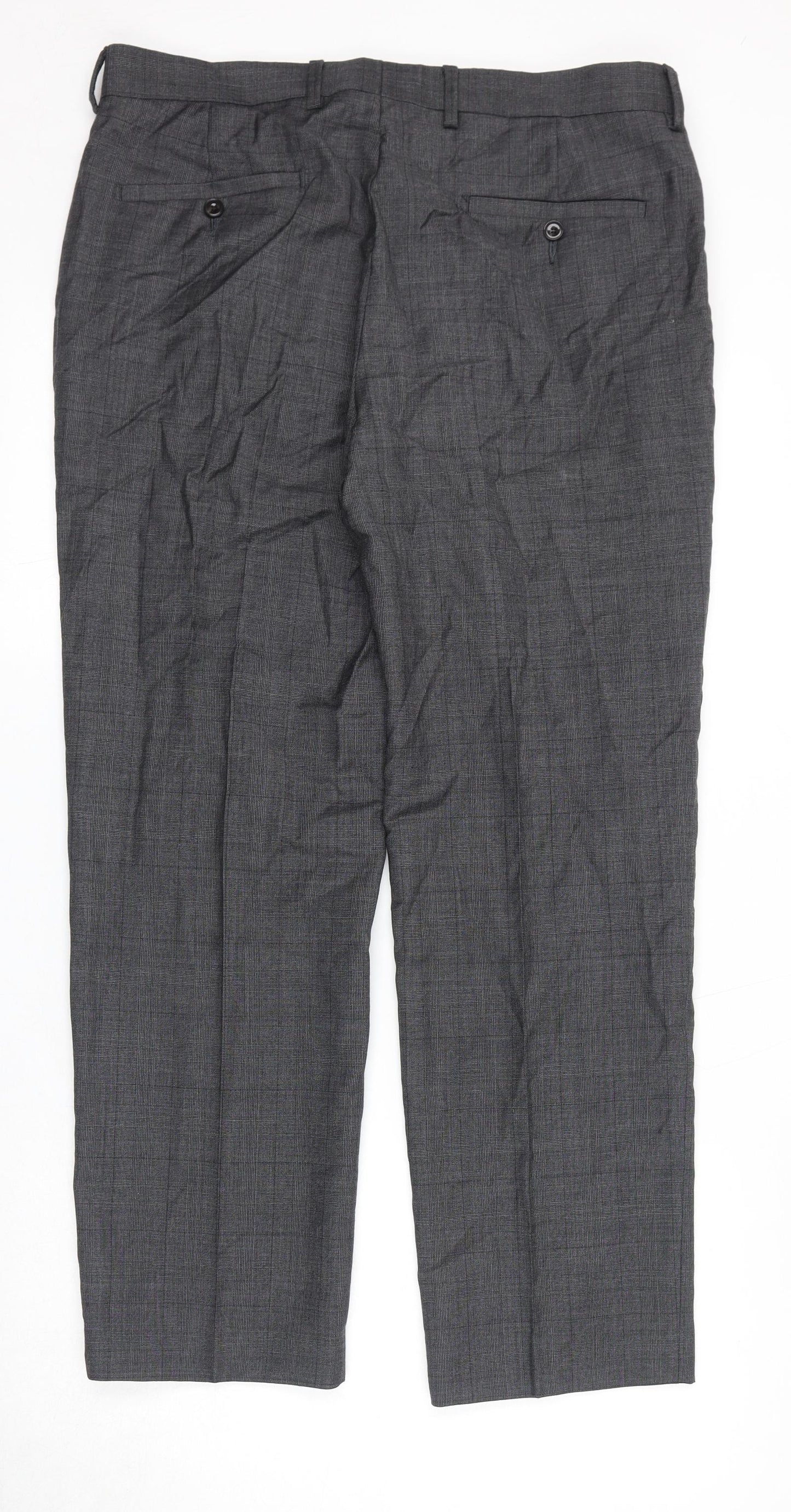 Marks and Spencer Mens Grey Striped Wool Dress Pants Trousers Size 34 in L29 in Regular Zip