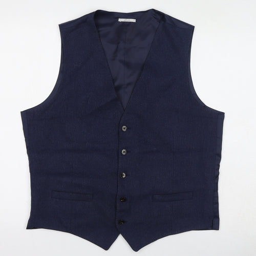 Marks and Spencer Mens Blue Wool Jacket Suit Waistcoat Size L Regular