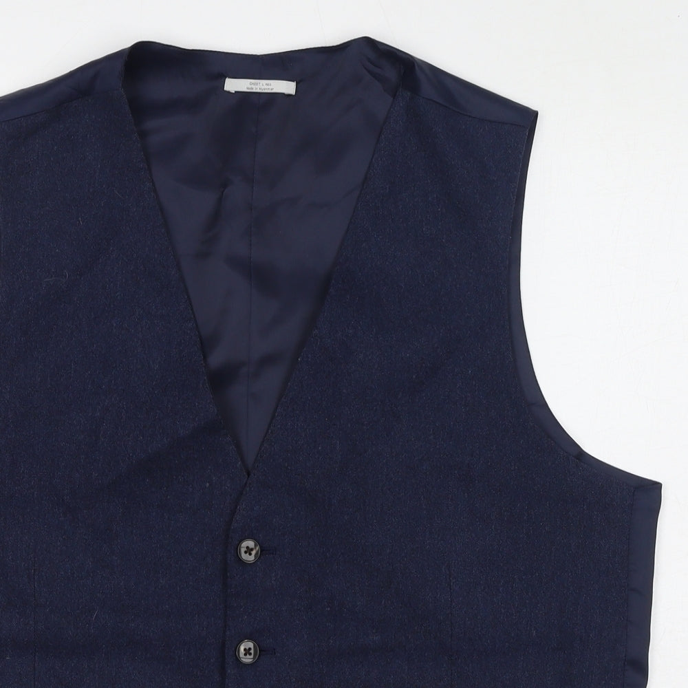Marks and Spencer Mens Blue Wool Jacket Suit Waistcoat Size L Regular