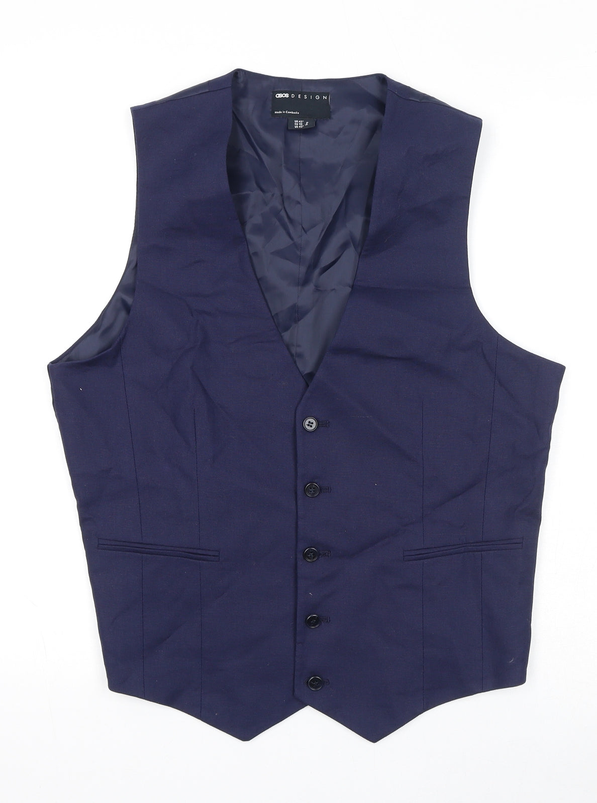 ASOS Mens Blue Linen Jacket Suit Waistcoat Size 42 Regular