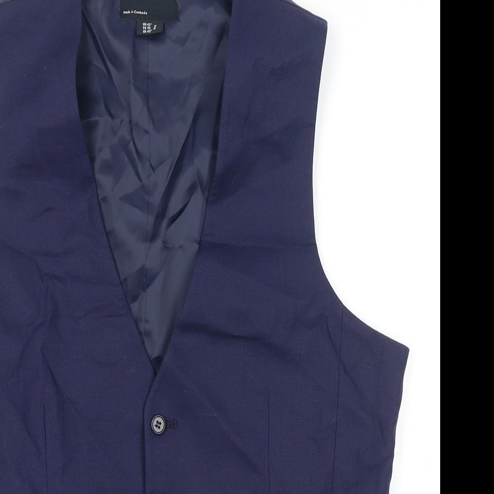 ASOS Mens Blue Linen Jacket Suit Waistcoat Size 42 Regular