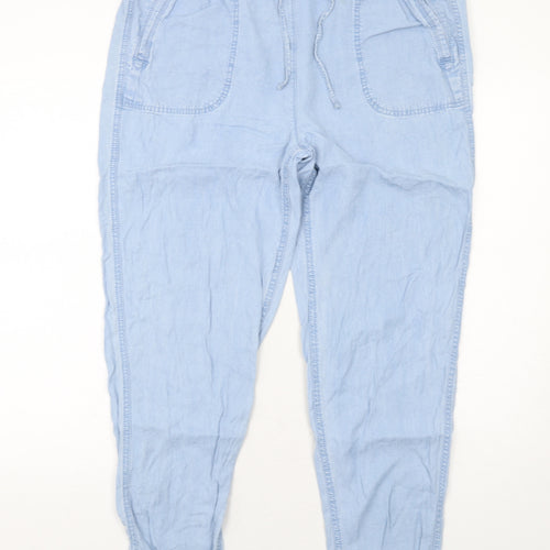 Marks and Spencer Womens Blue Lyocell Jogger Trousers Size 16 Regular Drawstring - Elastic Waist