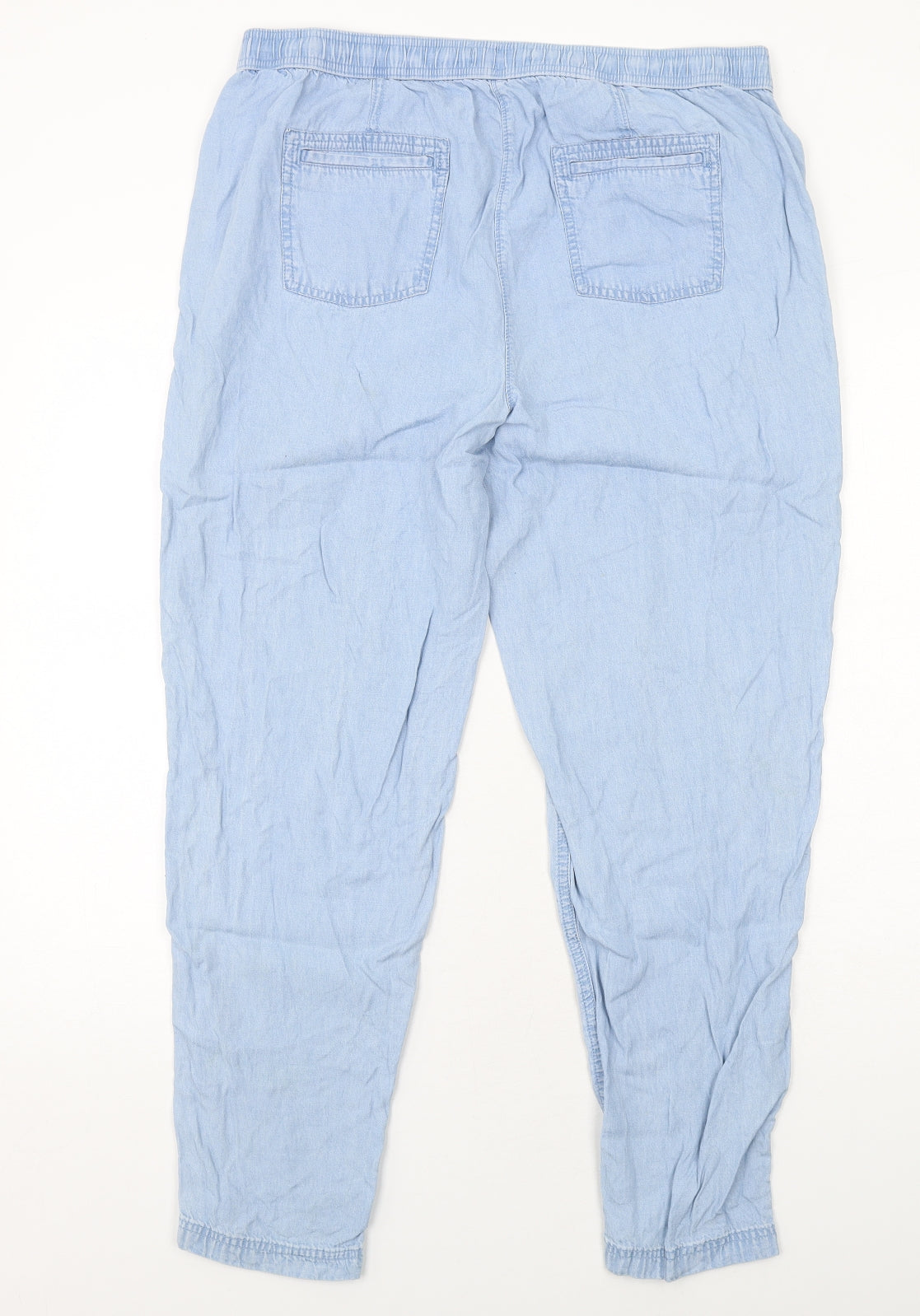 Marks and Spencer Womens Blue Lyocell Jogger Trousers Size 16 Regular Drawstring - Elastic Waist