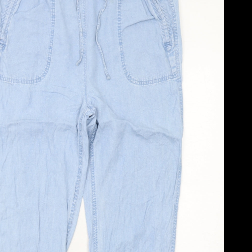 Marks and Spencer Womens Blue Lyocell Jogger Trousers Size 16 Regular Drawstring - Elastic Waist