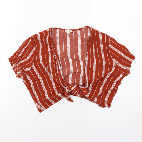 Garage Womens Orange Striped Viscose Wrap Blouse Size S V-Neck