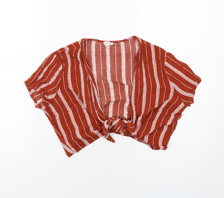 Garage Womens Orange Striped Viscose Wrap Blouse Size S V-Neck