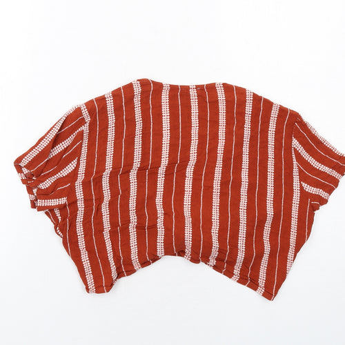 Garage Womens Orange Striped Viscose Wrap Blouse Size S V-Neck