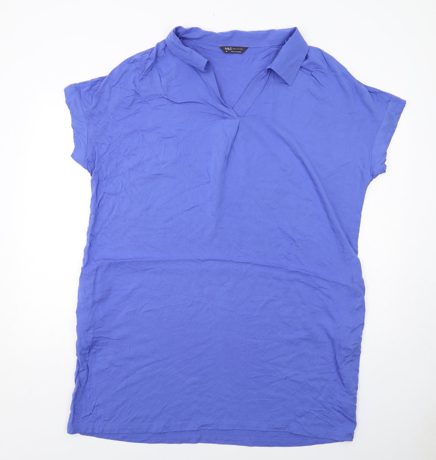 Marks and Spencer Womens Blue Viscose T-Shirt Dress Size 18 Collared Pullover