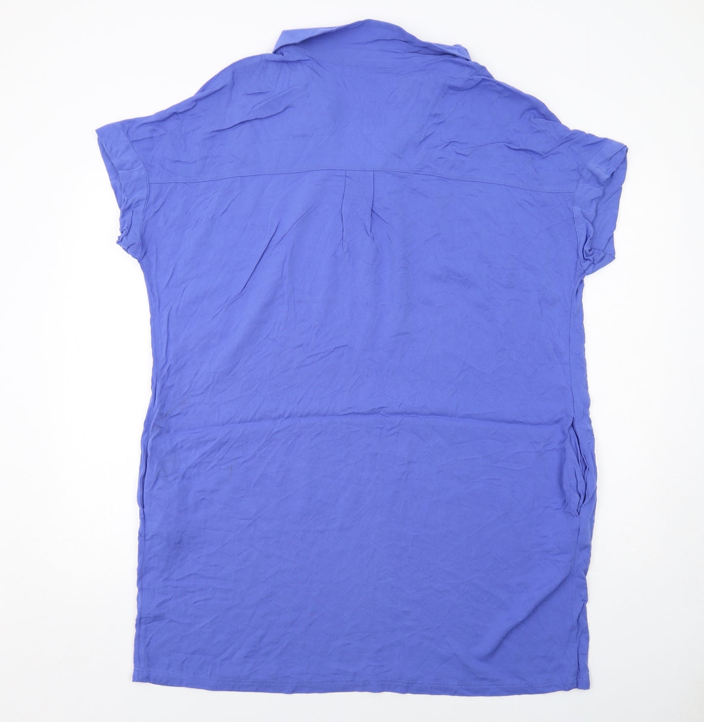 Marks and Spencer Womens Blue Viscose T-Shirt Dress Size 18 Collared Pullover