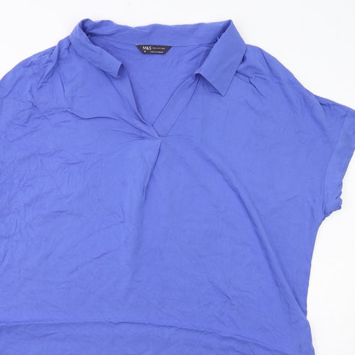 Marks and Spencer Womens Blue Viscose T-Shirt Dress Size 18 Collared Pullover