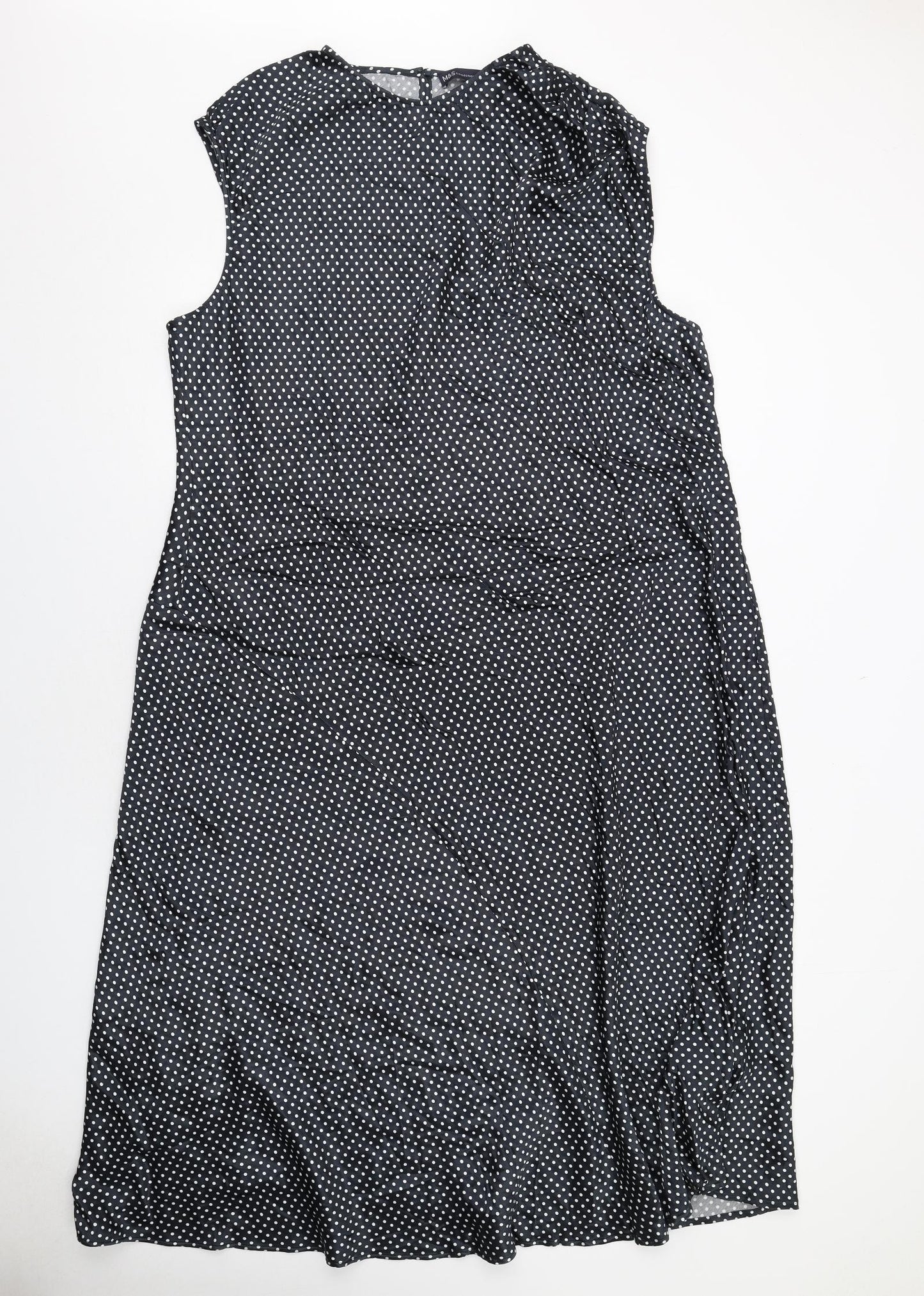 Marks and Spencer Womens Black Polka Dot Viscose A-Line Size 24 Round Neck Button