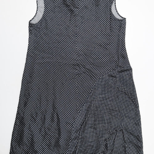 Marks and Spencer Womens Black Polka Dot Viscose A-Line Size 24 Round Neck Button