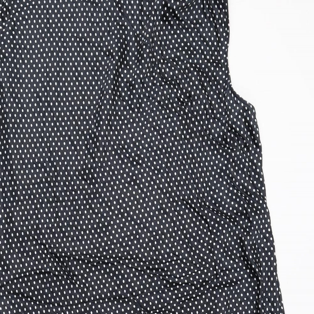 Marks and Spencer Womens Black Polka Dot Viscose A-Line Size 24 Round Neck Button