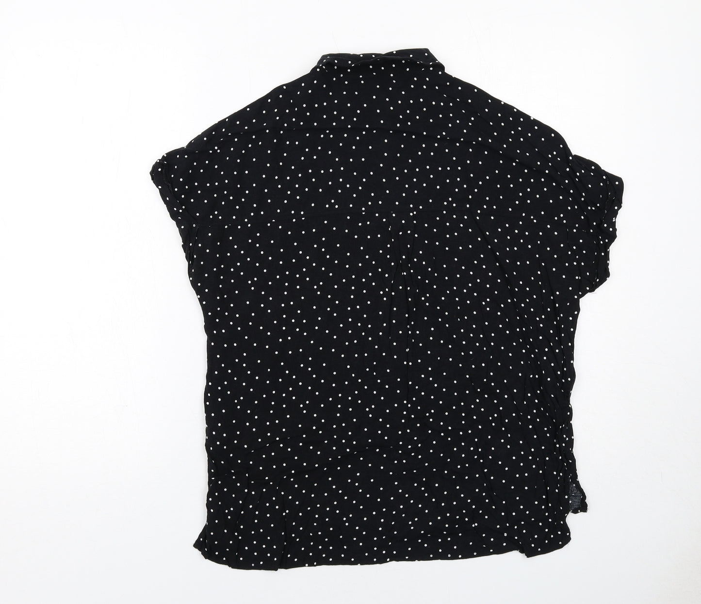 New Look Womens Black Polka Dot Viscose Basic Button-Up Size 10 Collared