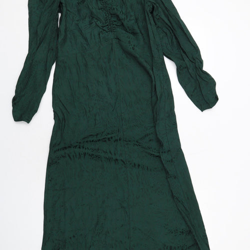 H&M Womens Green Animal Print Viscose Maxi Size 6 Round Neck Button - Cheetah pattern