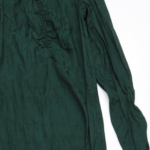 H&M Womens Green Animal Print Viscose Maxi Size 6 Round Neck Button - Cheetah pattern