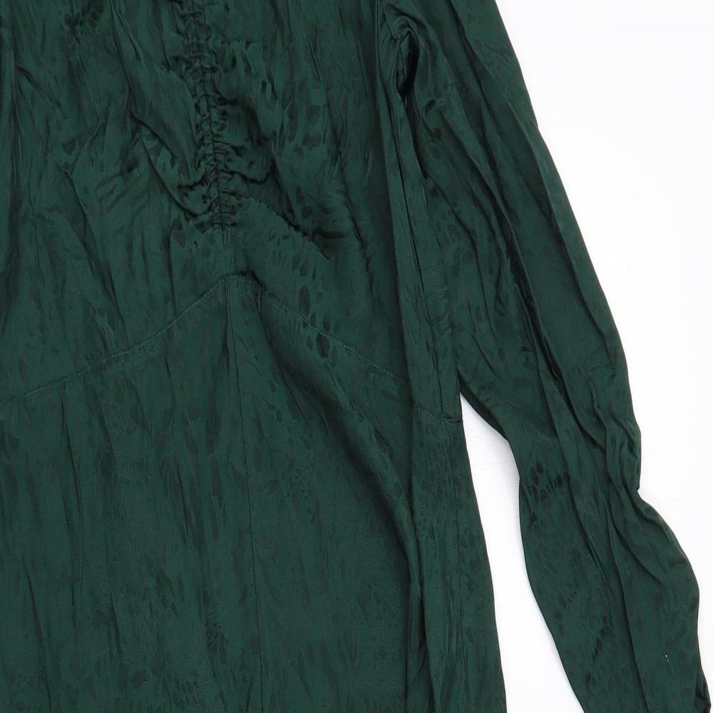 H&M Womens Green Animal Print Viscose Maxi Size 6 Round Neck Button - Cheetah pattern