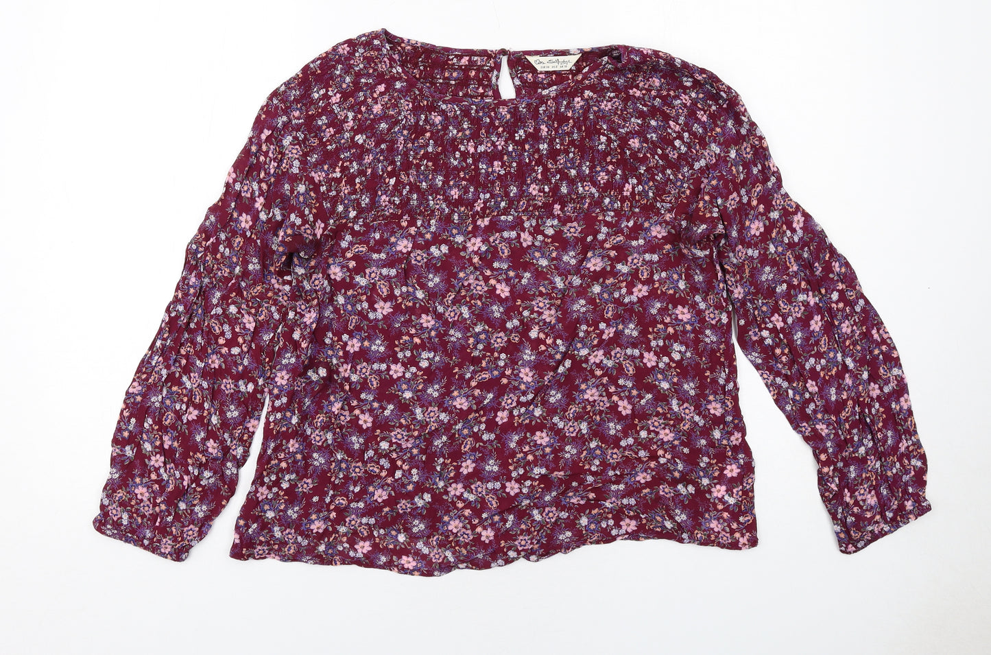 Miss Selfridge Womens Purple Floral Viscose Basic Blouse Size 10 Round Neck