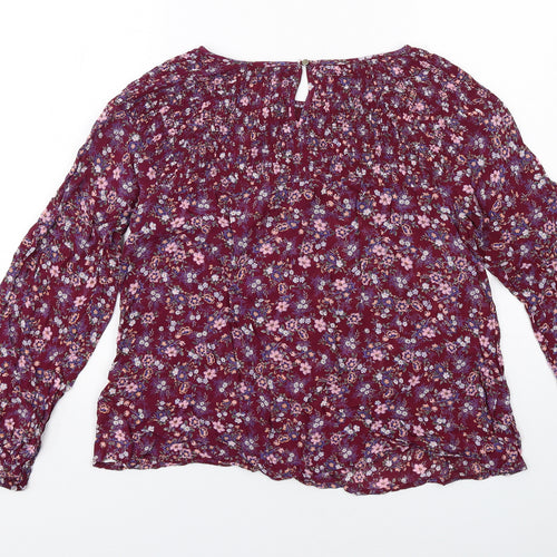 Miss Selfridge Womens Purple Floral Viscose Basic Blouse Size 10 Round Neck