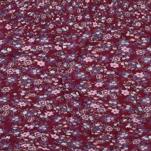 Miss Selfridge Womens Purple Floral Viscose Basic Blouse Size 10 Round Neck