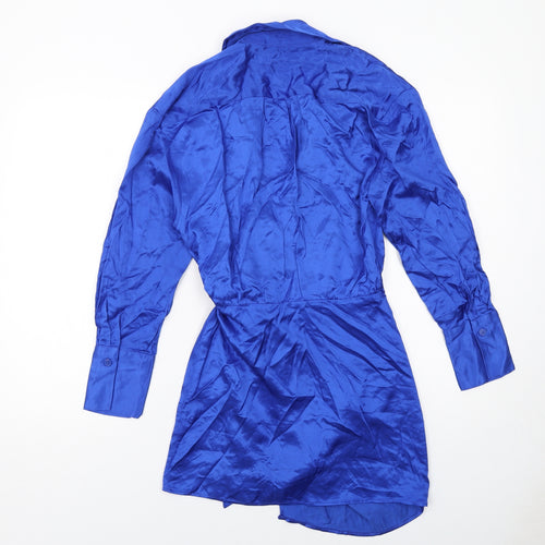 Zara Womens Blue Viscose Wrap Dress Size S Collared Tie