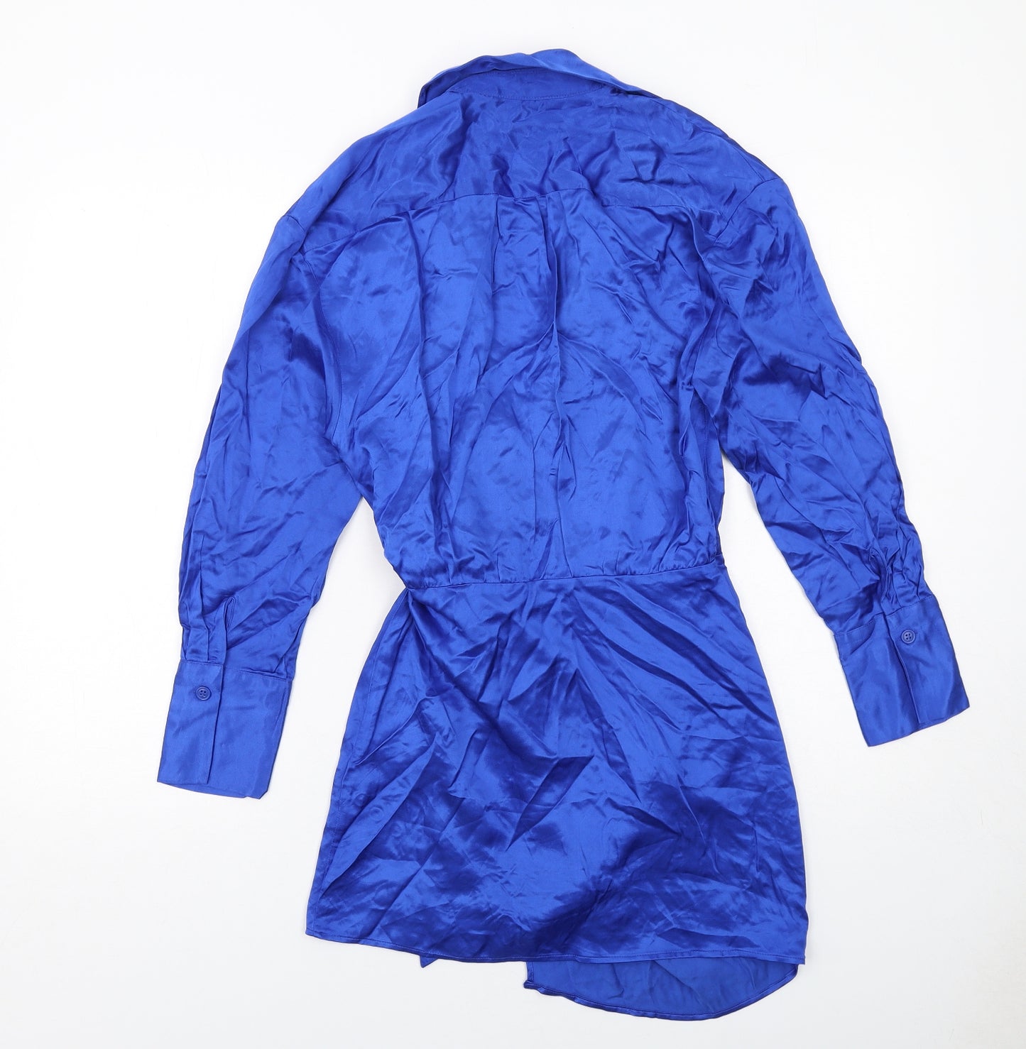 Zara Womens Blue Viscose Wrap Dress Size S Collared Tie