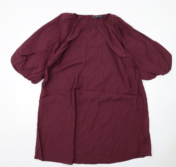 Marks and Spencer Womens Purple Viscose A-Line Size 12 Round Neck Button