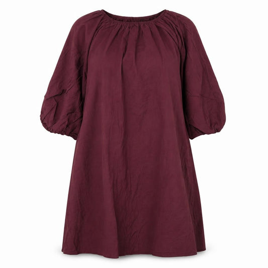 Front view of Marks & Spencer women’s purple viscose a-line, size UK 12, round neck button