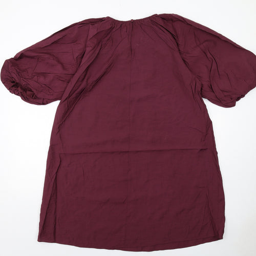 Marks and Spencer Womens Purple Viscose A-Line Size 12 Round Neck Button
