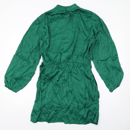 Zara Womens Green Viscose A-Line Size L Round Neck Button