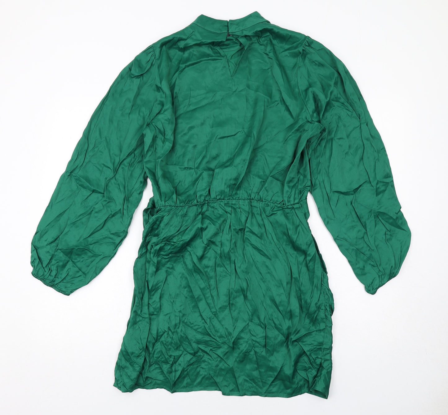 Zara Womens Green Viscose A-Line Size L Round Neck Button