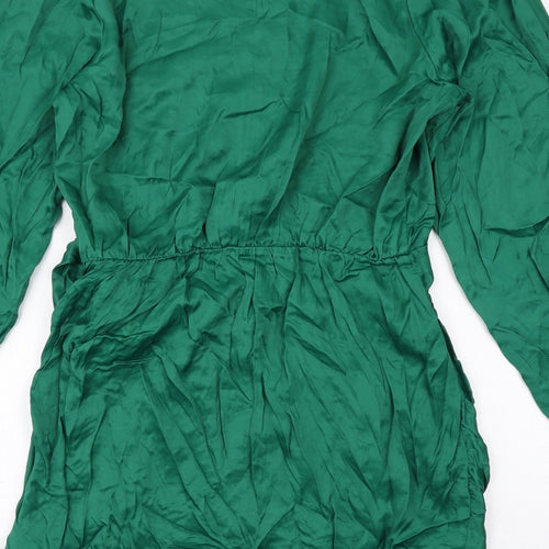 Zara Womens Green Viscose A-Line Size L Round Neck Button