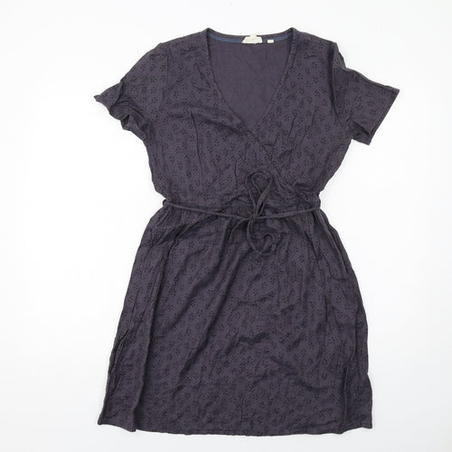 Fat Face Womens Purple Geometric Viscose A-Line Size 8 V-Neck Zip
