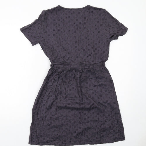 Fat Face Womens Purple Geometric Viscose A-Line Size 8 V-Neck Zip