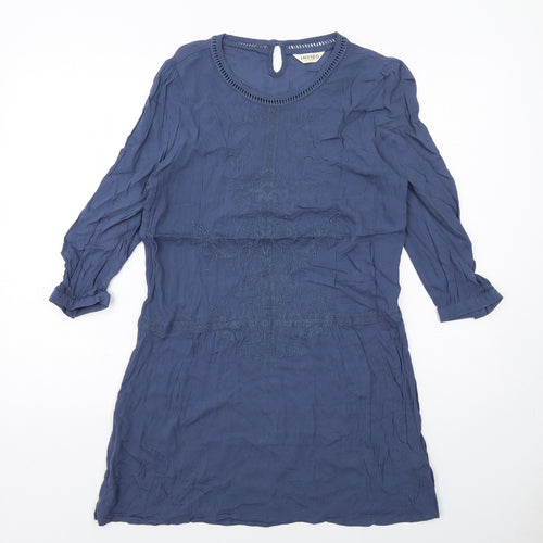 Indigo Womens Blue Viscose A-Line Size 10 Round Neck Button