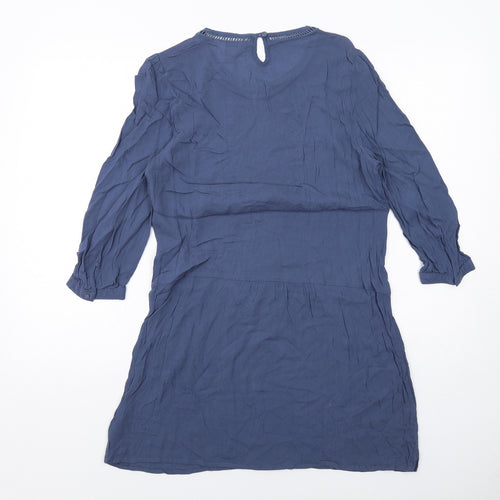 Indigo Womens Blue Viscose A-Line Size 10 Round Neck Button