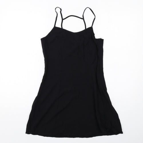 H&M Womens Black Viscose Slip Dress Size 14 V-Neck Zip