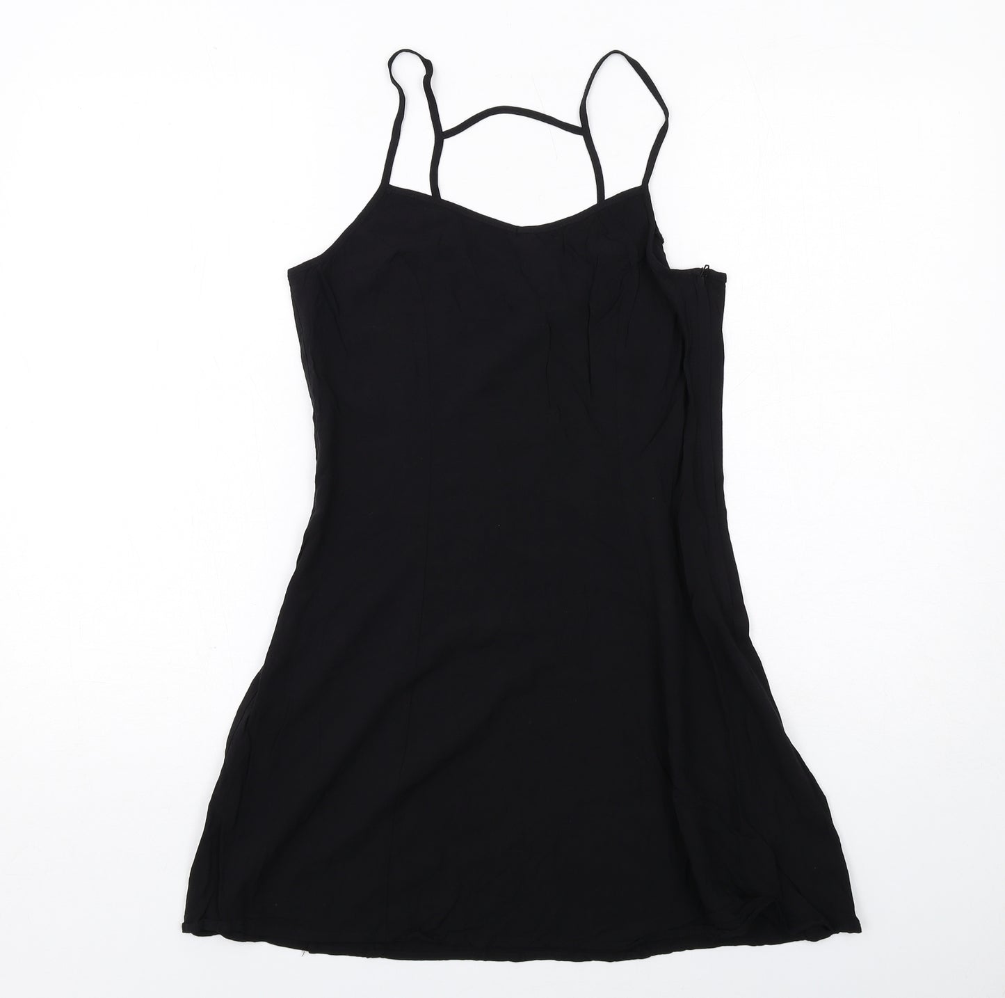 H&M Womens Black Viscose Slip Dress Size 14 V-Neck Zip