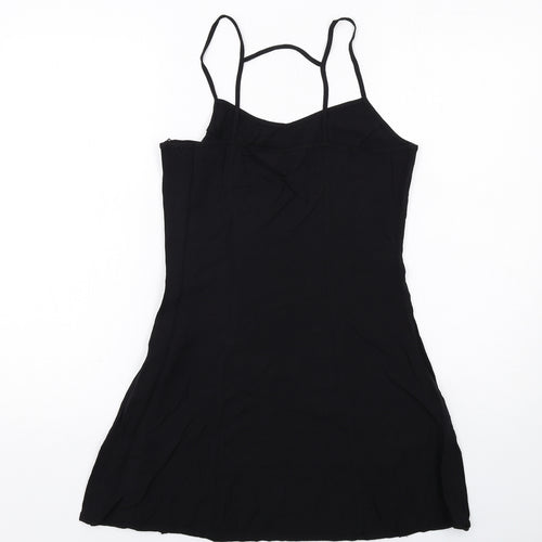 H&M Womens Black Viscose Slip Dress Size 14 V-Neck Zip