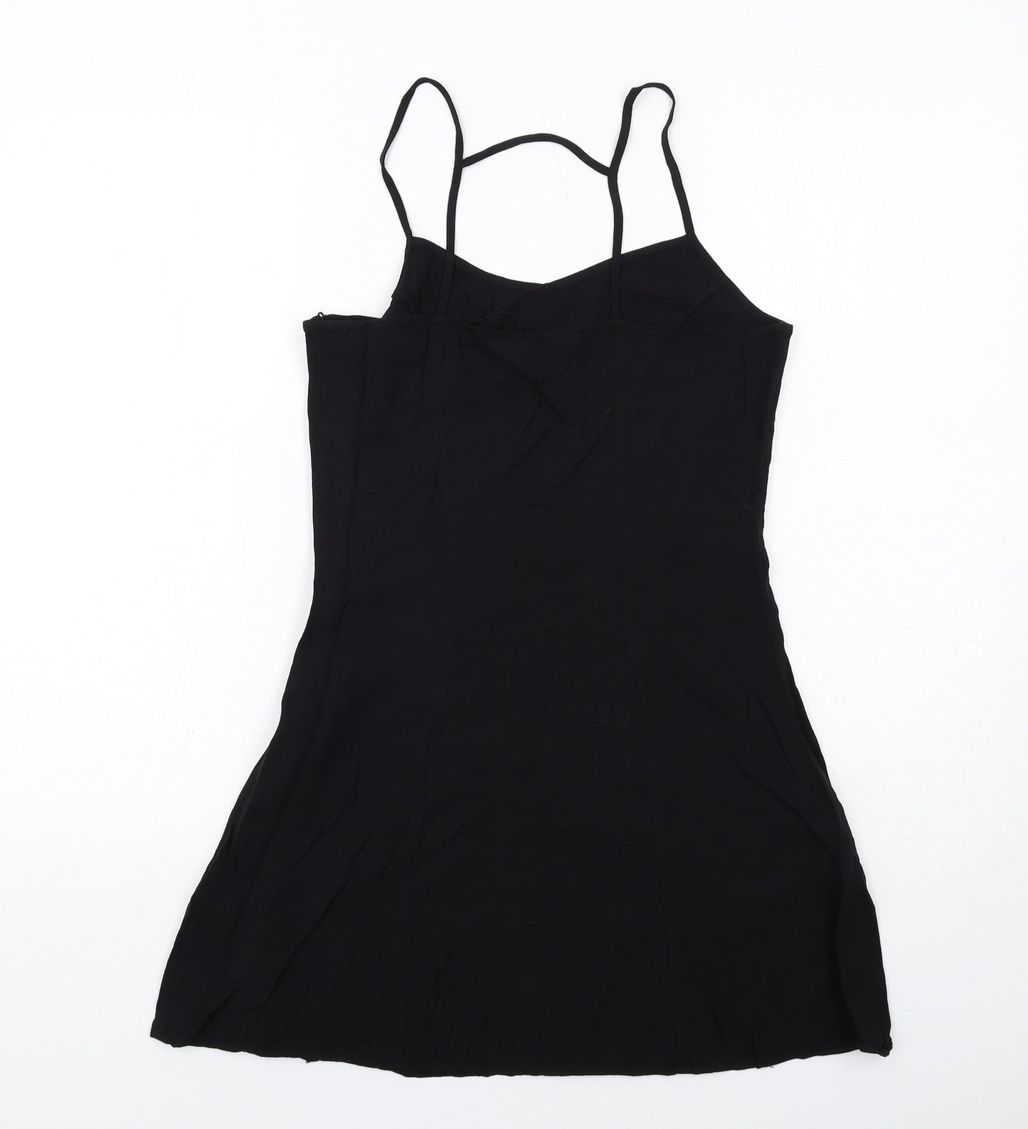 H&M Womens Black Viscose Slip Dress Size 14 V-Neck Zip