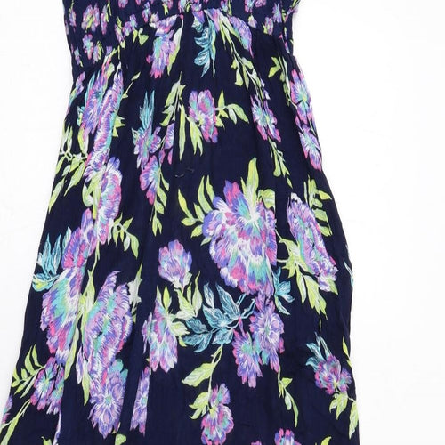 Marks and Spencer Womens Blue Floral Viscose A-Line Size 12 Round Neck Pullover - Cold shoulder