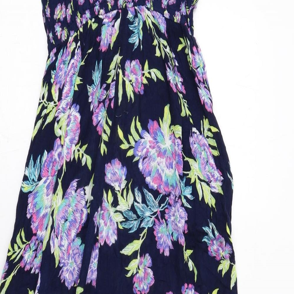 Marks and Spencer Womens Blue Floral Viscose A-Line Size 12 Round Neck Pullover - Cold shoulder