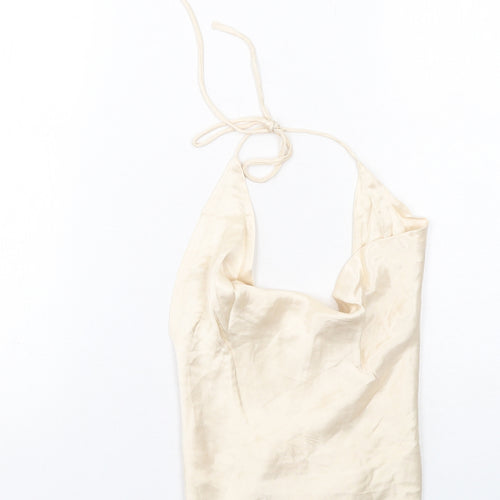 Zara Womens Ivory Viscose Cropped Tank Size XS Cowl Neck - Open Back