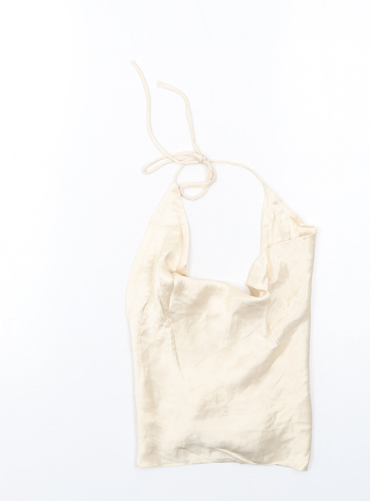 Zara Womens Ivory Viscose Cropped Tank Size XS Cowl Neck - Open Back