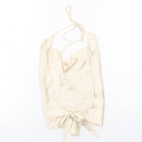 Zara Womens Ivory Viscose Cropped Tank Size XS Cowl Neck - Open Back
