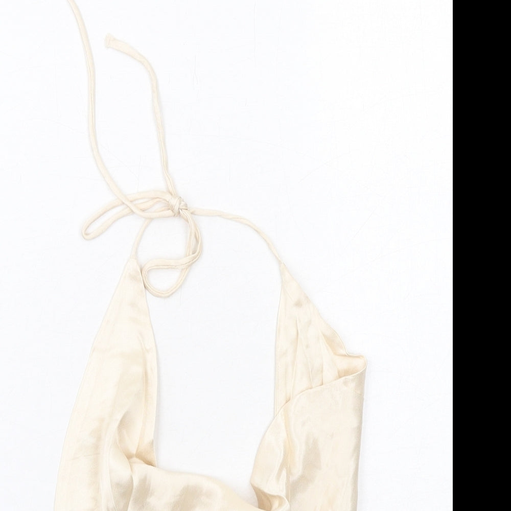 Zara Womens Ivory Viscose Cropped Tank Size XS Cowl Neck - Open Back