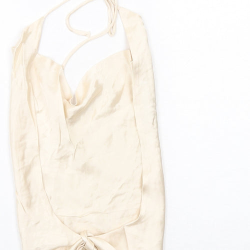 Zara Womens Ivory Viscose Cropped Tank Size XS Cowl Neck - Open Back