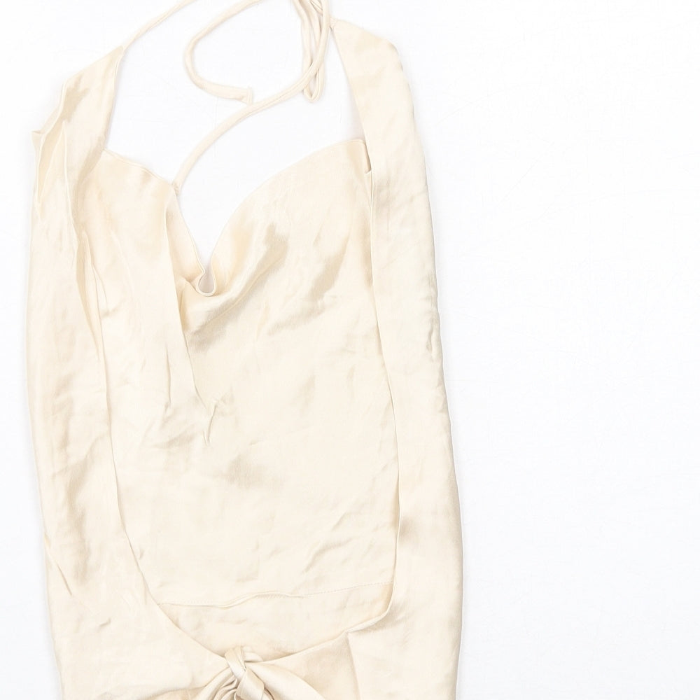 Zara Womens Ivory Viscose Cropped Tank Size XS Cowl Neck - Open Back