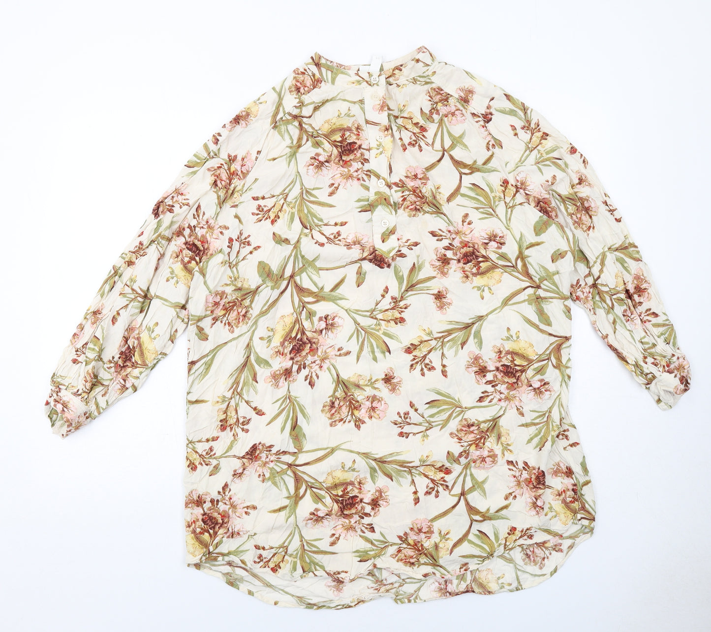 H&M Womens Ivory Geometric Viscose Basic Blouse Size 16 Round Neck